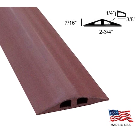 Electriduct Cable Protector, 7/16 in H, 12 ft L, 2-3/4 in W, 2 Channel, Rubber, Brown D-3-12-BN